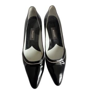 Bally Pumps Womens 6.5 Black Marsanny Patent Leather Pointed‎ Kitten Heel Italy